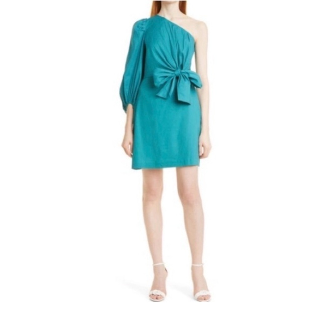 TED BAKER LONDON Lauica one shoulder linen blend bow mini dress summer wedding 8